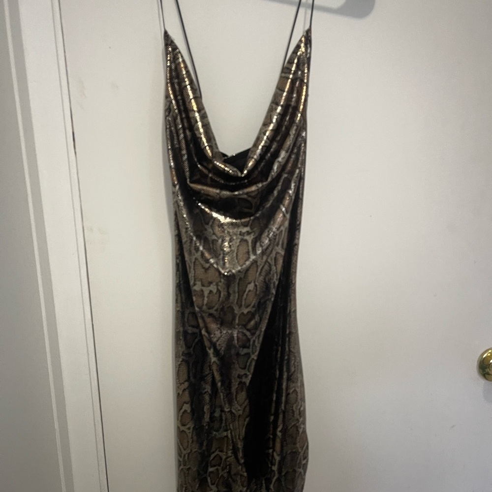 H&M Black and Gold Slip Dress with Cowl Neck